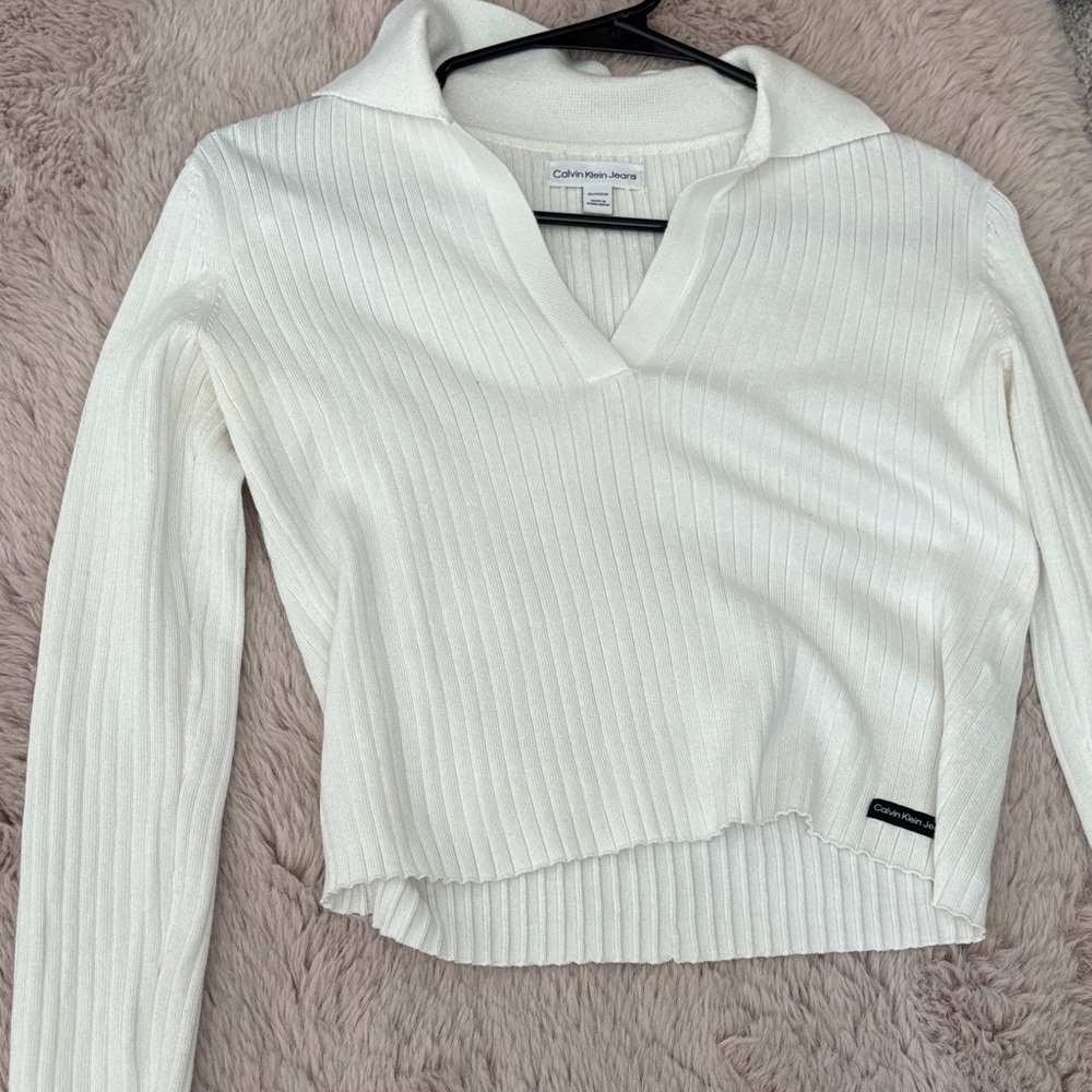 Calvin Klein White Ribbed Sweater